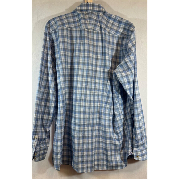Ted Baker Endurance Flip Cuff Shirt 16.5 34/35 Blue Plaid Cotton Button LS A38 - Picture 5 of 8